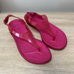 Crocs Really‎ Sexi T-Strap Candy Hot Pink Sandals Size 8